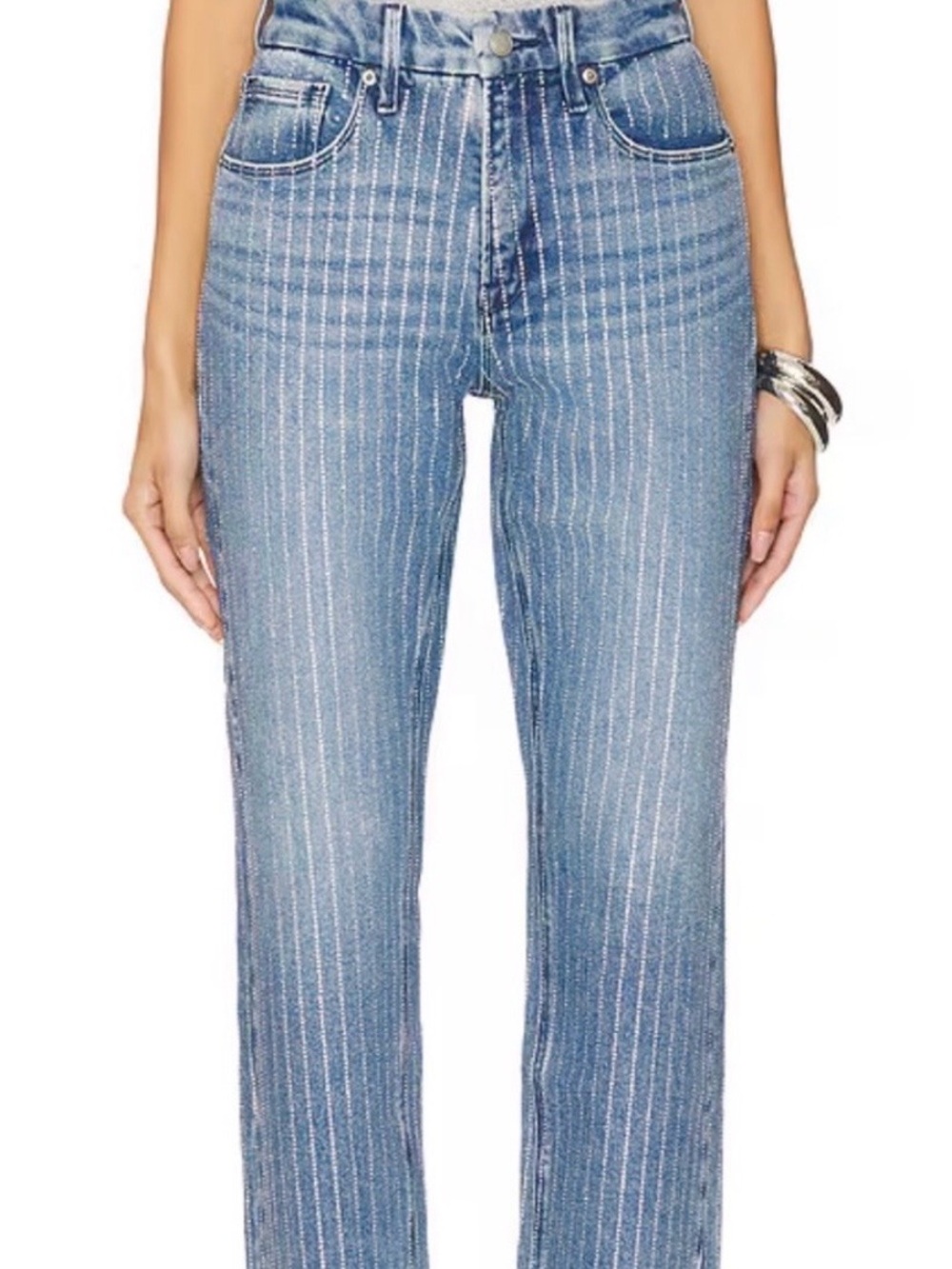 Good American Rhinestones Pinstripe Straight-Leg Jeans 16